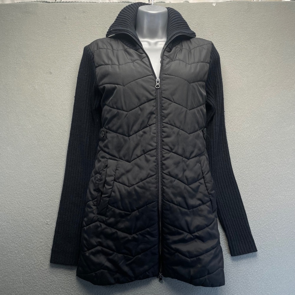 Say What Women Jacket Black Quilted Puffer Ribbed Knit Medium Hybrid Zip Up - Picture 1 of 11